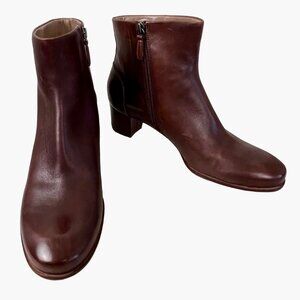Ecco Womens Leather Ankle Boots Size 42 EU/ 10 US Brown Side Zipper Block Heel